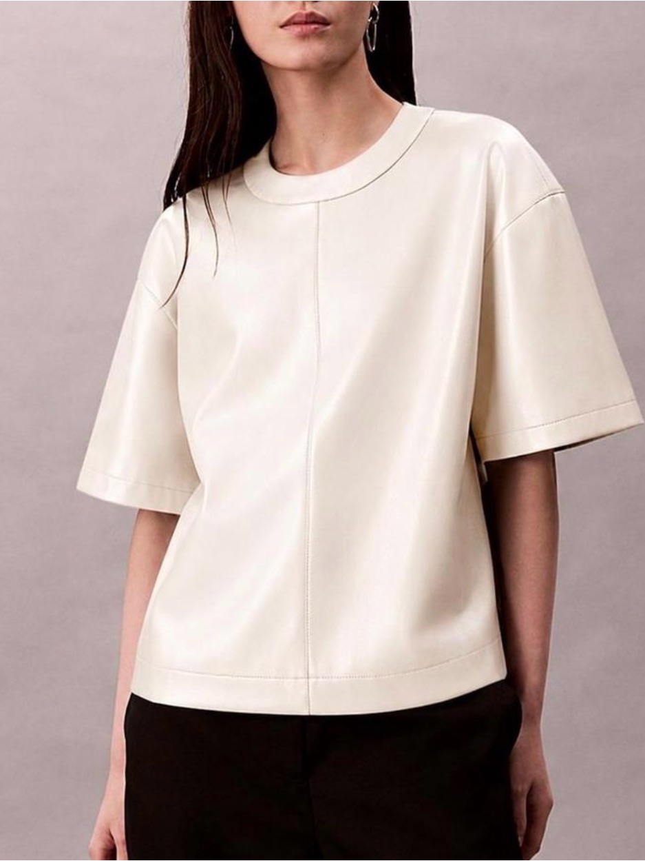 Calvin Klein Cream Faux Leather Shirt
